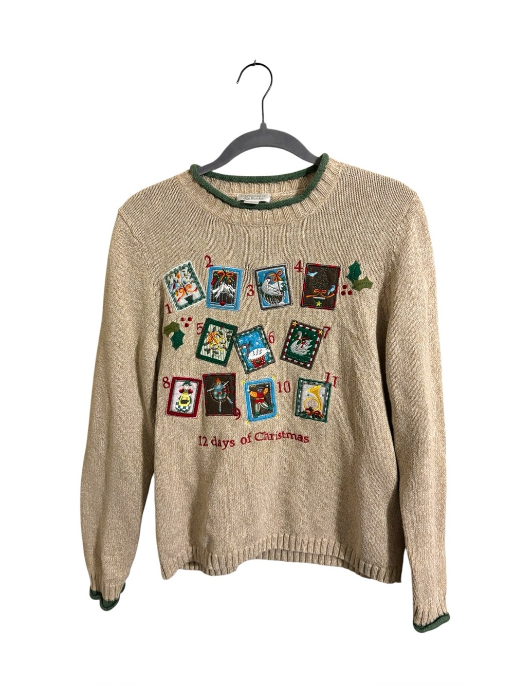 Christopher & Banks 12 Days Of Christmas Embroidered Pullover Sweater Small